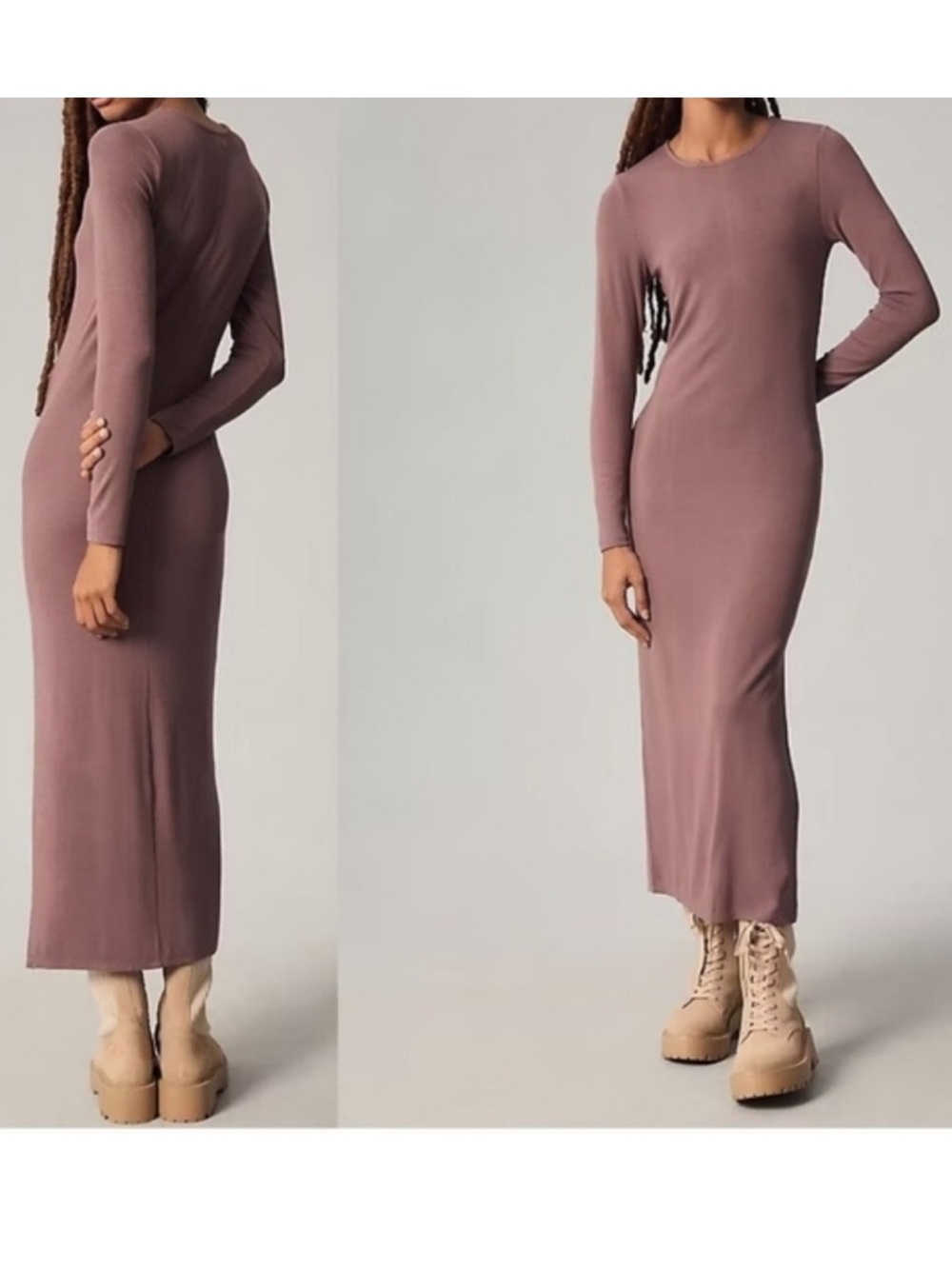 NEW Anthropologie Bordeaux cocoa ribbed stretch maxi dress